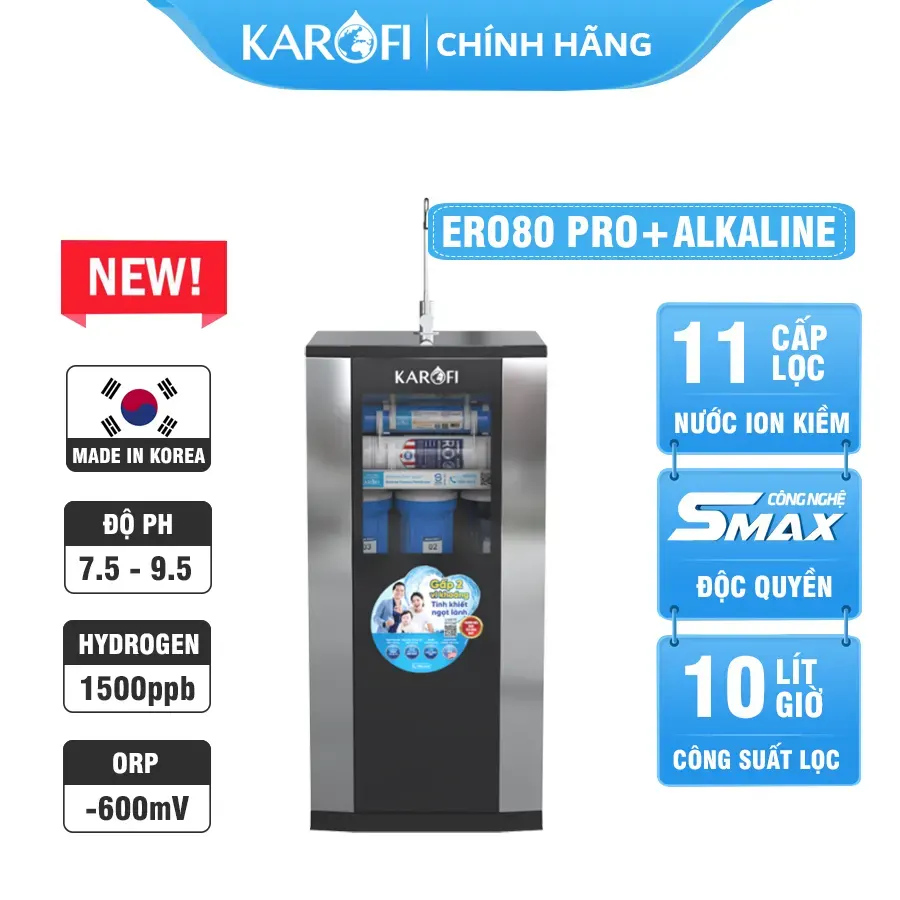 Máy lọc nước hydrogen ion kiềm Karofi ERO80 PRO+ALKALINE - 11 lõi